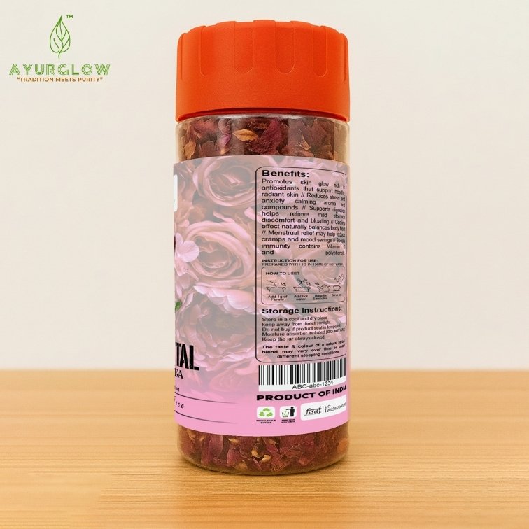AYURGLOW - Rose Petals Tea - 40gm - 40 + Cups | Rose Petals Sun Dried | Gulab Patti for Beautiful Hair & Skin | VITAMIN-C | Beautiful Hair & Skin - Caffeine Free - Natural - Flower Based - Herbal Tea - Non-GMO | Making Rose Water DIY | Reusable Pet Jar Packaging - Image 2