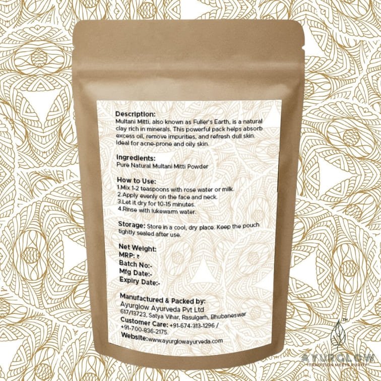 AyurGlow Multani Mitti Power Pack stands out for its 100% pure, mineral-rich clay that deeply detoxifies and brightens skin without additives or chemicals. Finely processed and hygienically packed to retain freshness, it delivers a premium, safe, and effective skincare experience inspired by authentic Ayurveda. - Image 2