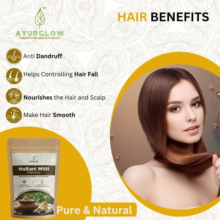 AyurGlow Multani Mitti Power Pack stands out for its 100% pure, mineral-rich clay that deeply detoxifies and brightens skin without additives or chemicals. Finely processed and hygienically packed to retain freshness, it delivers a premium, safe, and effective skincare experience inspired by authentic Ayurveda. - Image 5